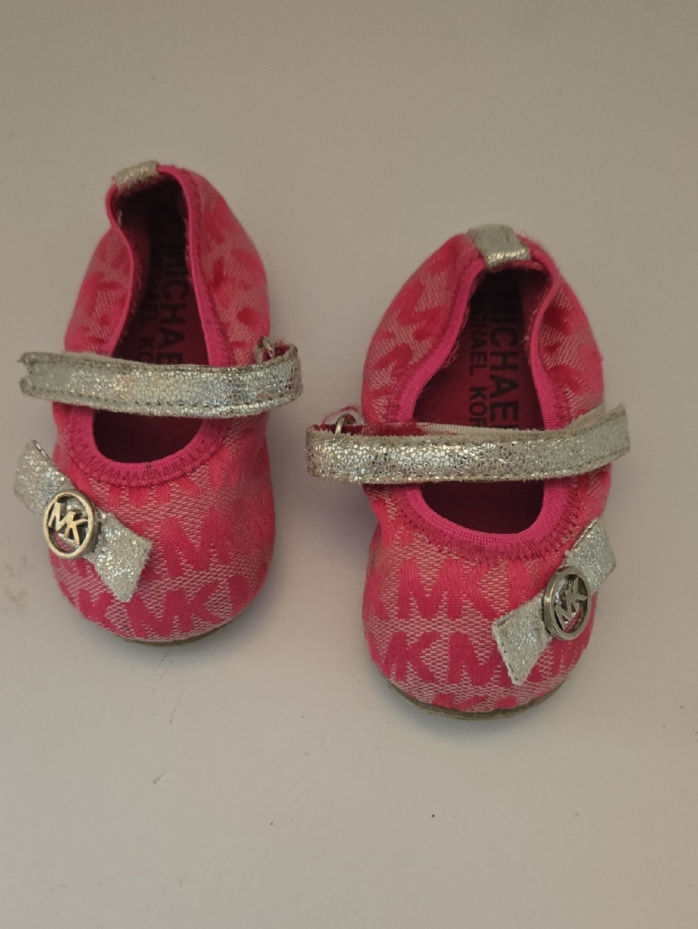 Michael Kors Pink Mary Jane Baby Shoes with Silver Accents